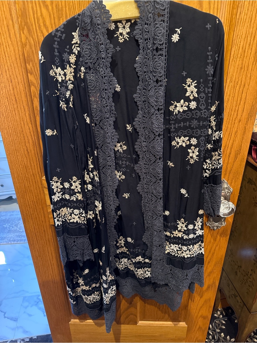 Johnny Was Black Cardigan with Cream Floral Embroidery - Picture 1 of 5